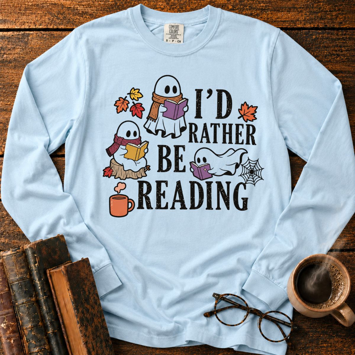 Cozy Halloween Ghosts Reading LS T-Shirt