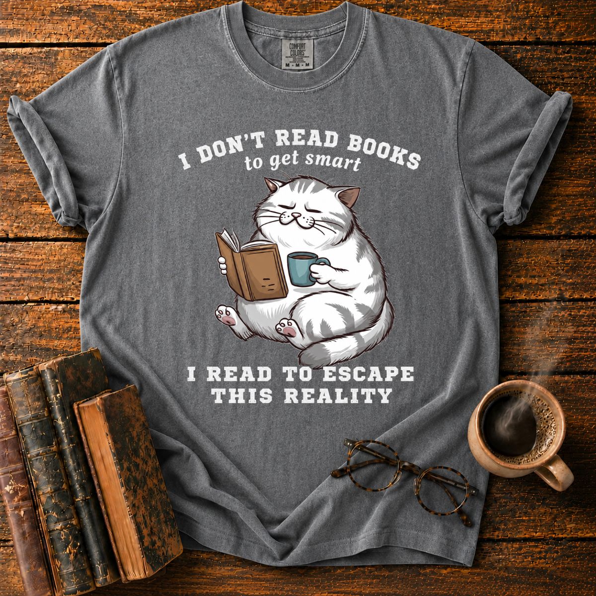 Cozy Cat Reading Escape T-Shirt