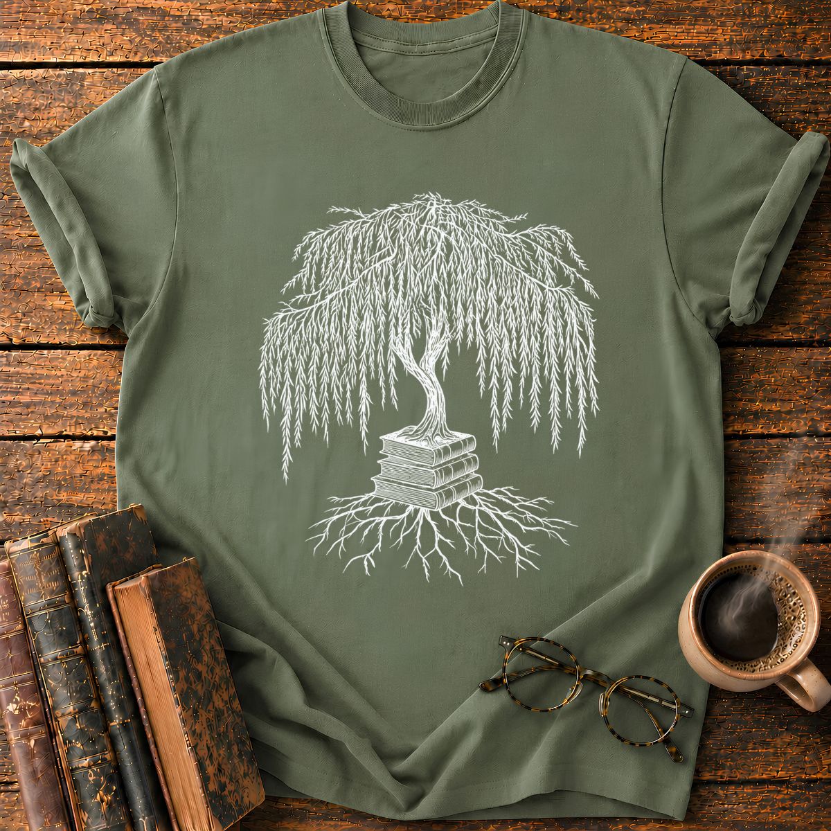 Weeping Willow Growing from Books T-Shirt