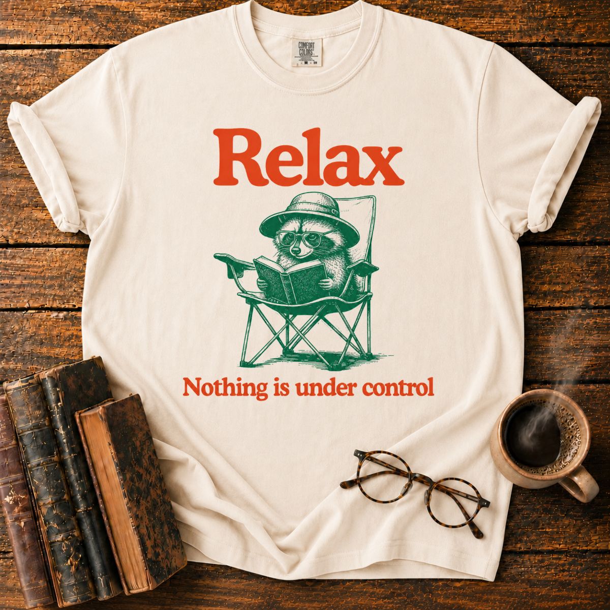 Relaxing Raccoon Reading T-Shirt