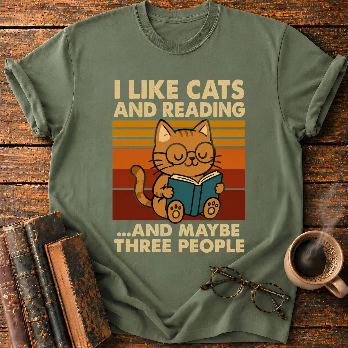 Retro Cat Reading T-Shirt