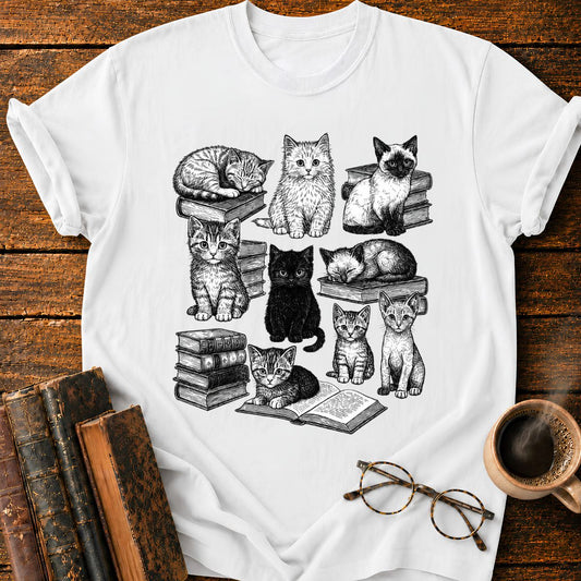 Vintage Puppy Bookworm Collage T-Shirt