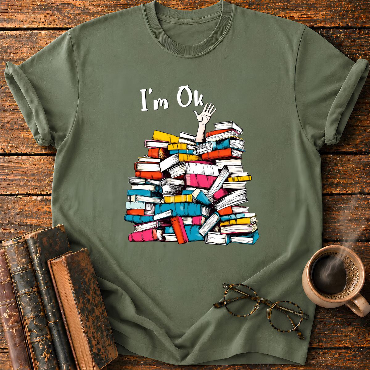 Book Pile With A Raised Hand T-Shirt