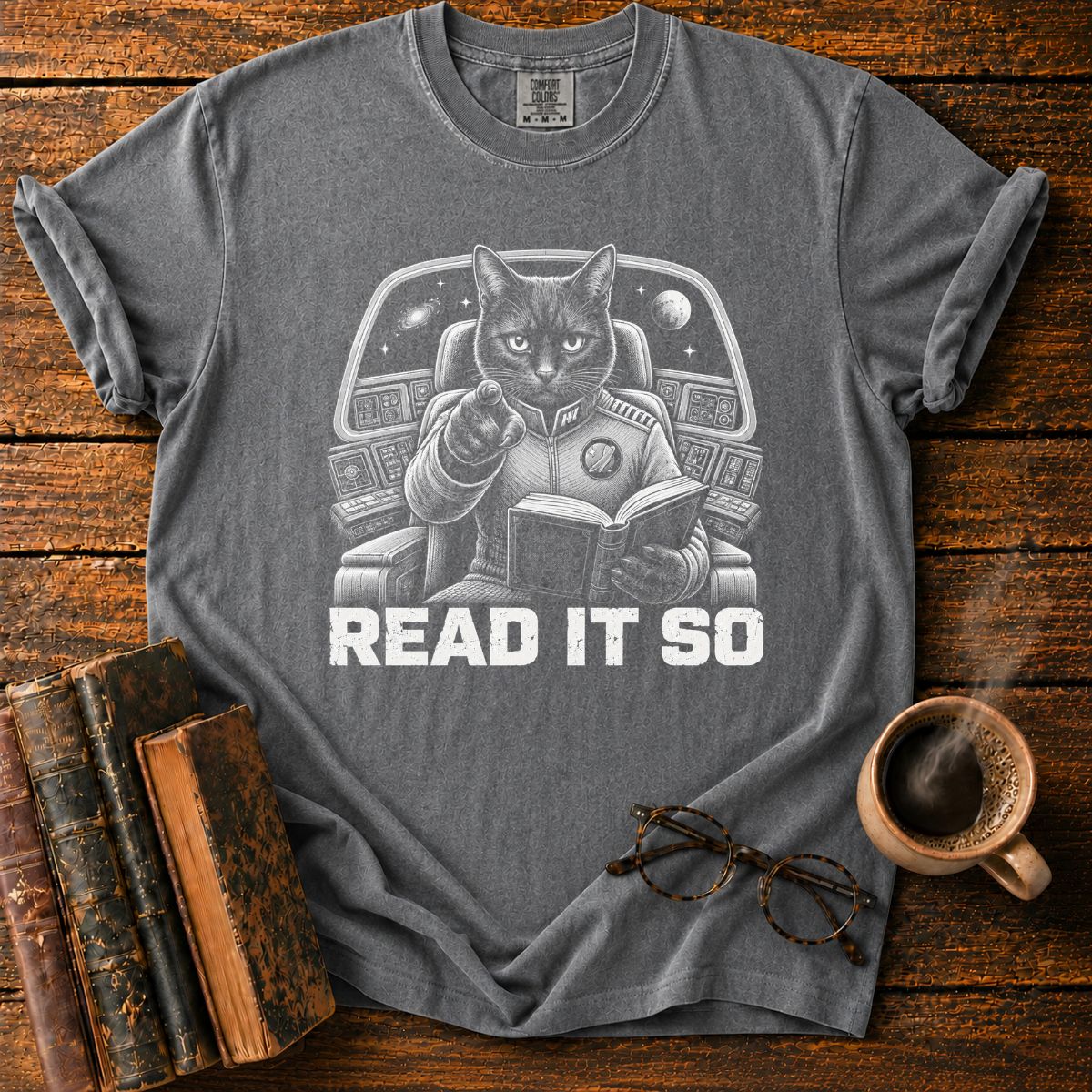 Commanding Cat in Space Cockpit T-Shirt