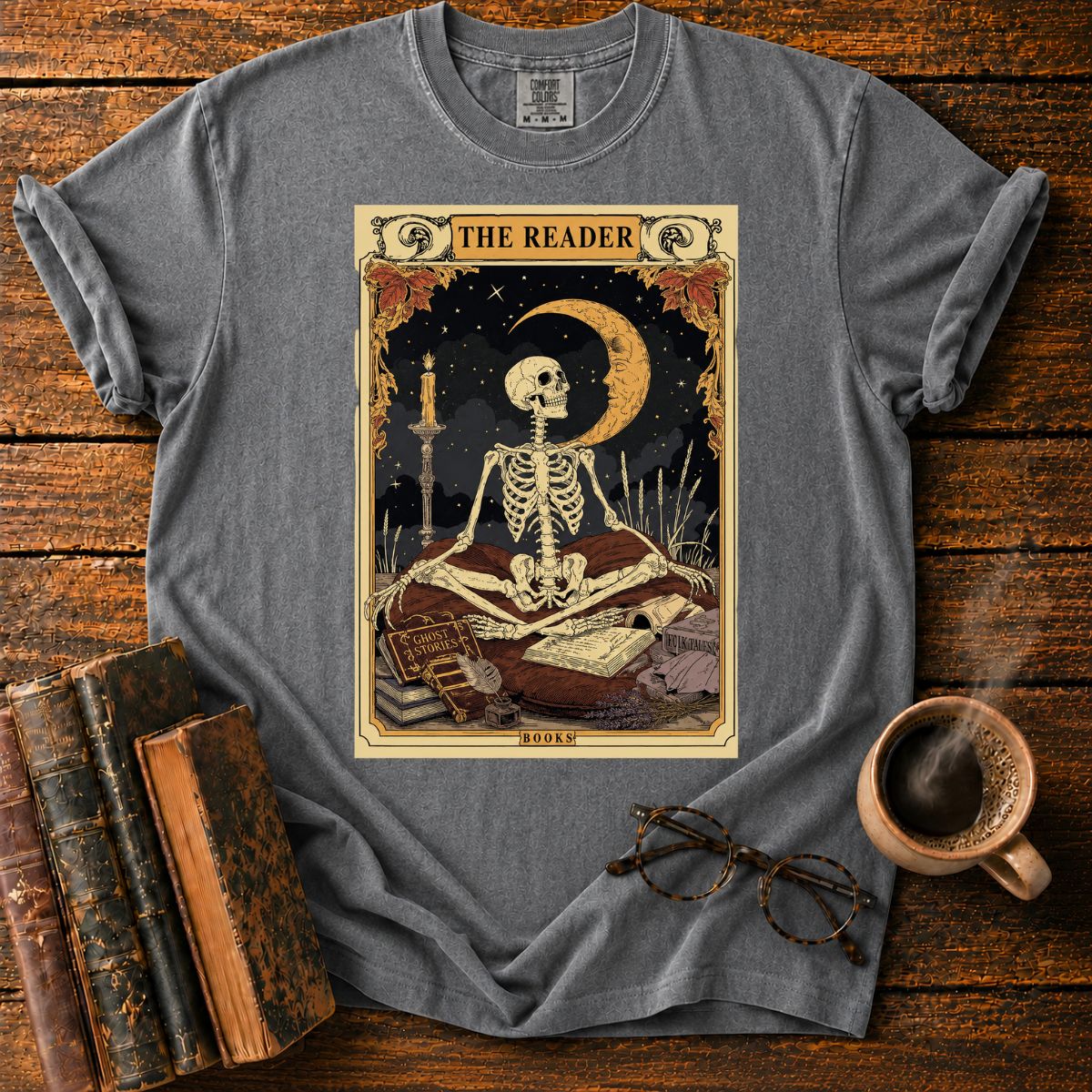 The Reader_ A Moonlit Literary Tarot T-Shirt