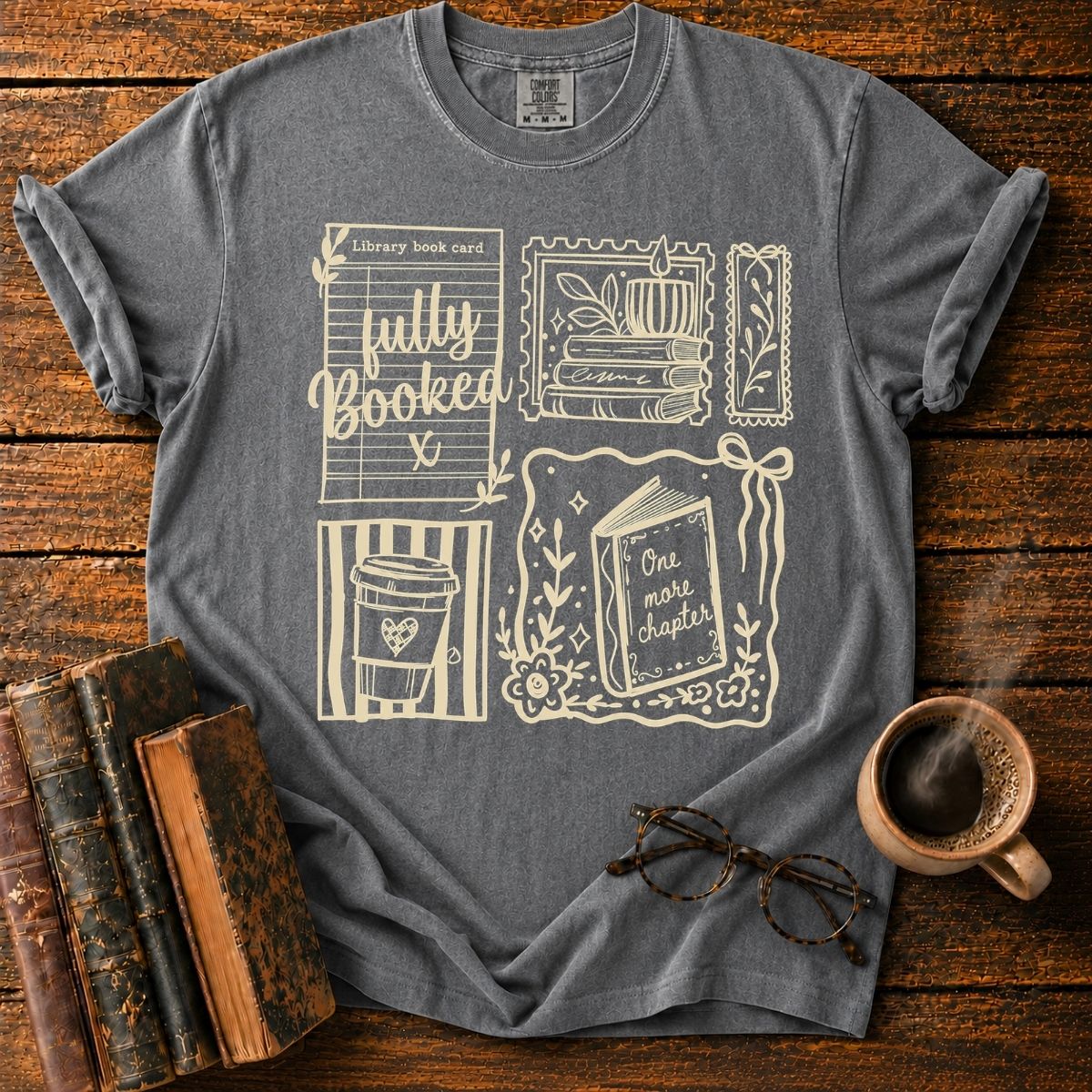 Cozy Bookish Sticker Collage T-Shirt