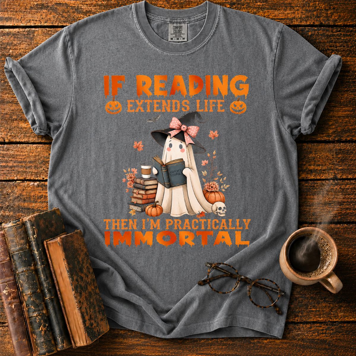 Cute Ghost Reading Halloween T-Shirt