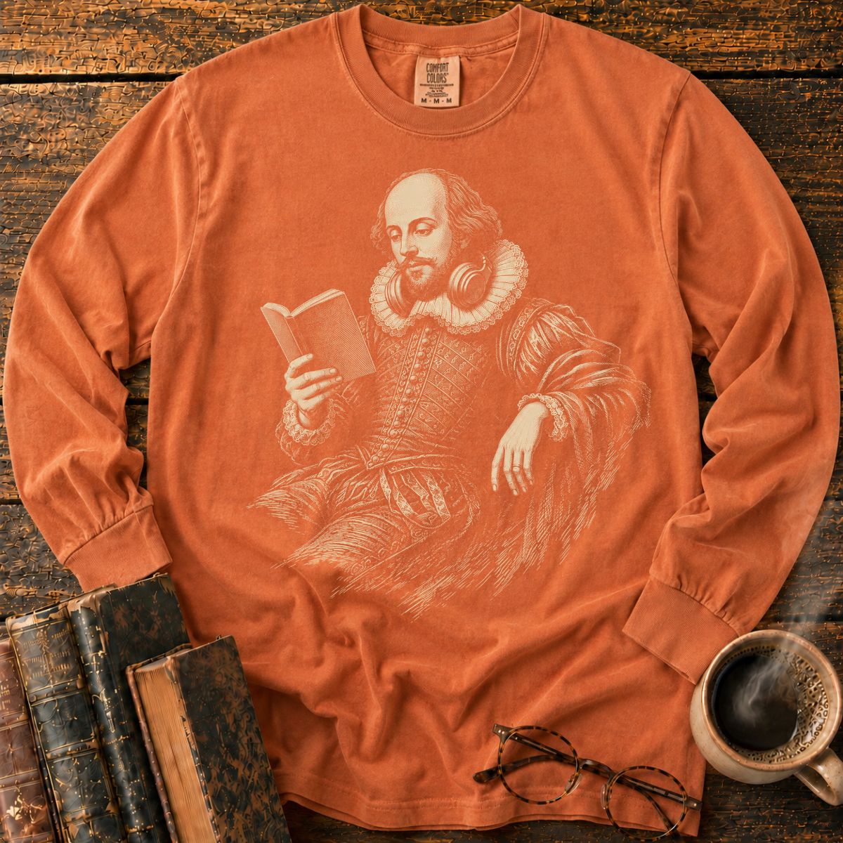 Shakespeare Reading With Headphones LS T-Shirt