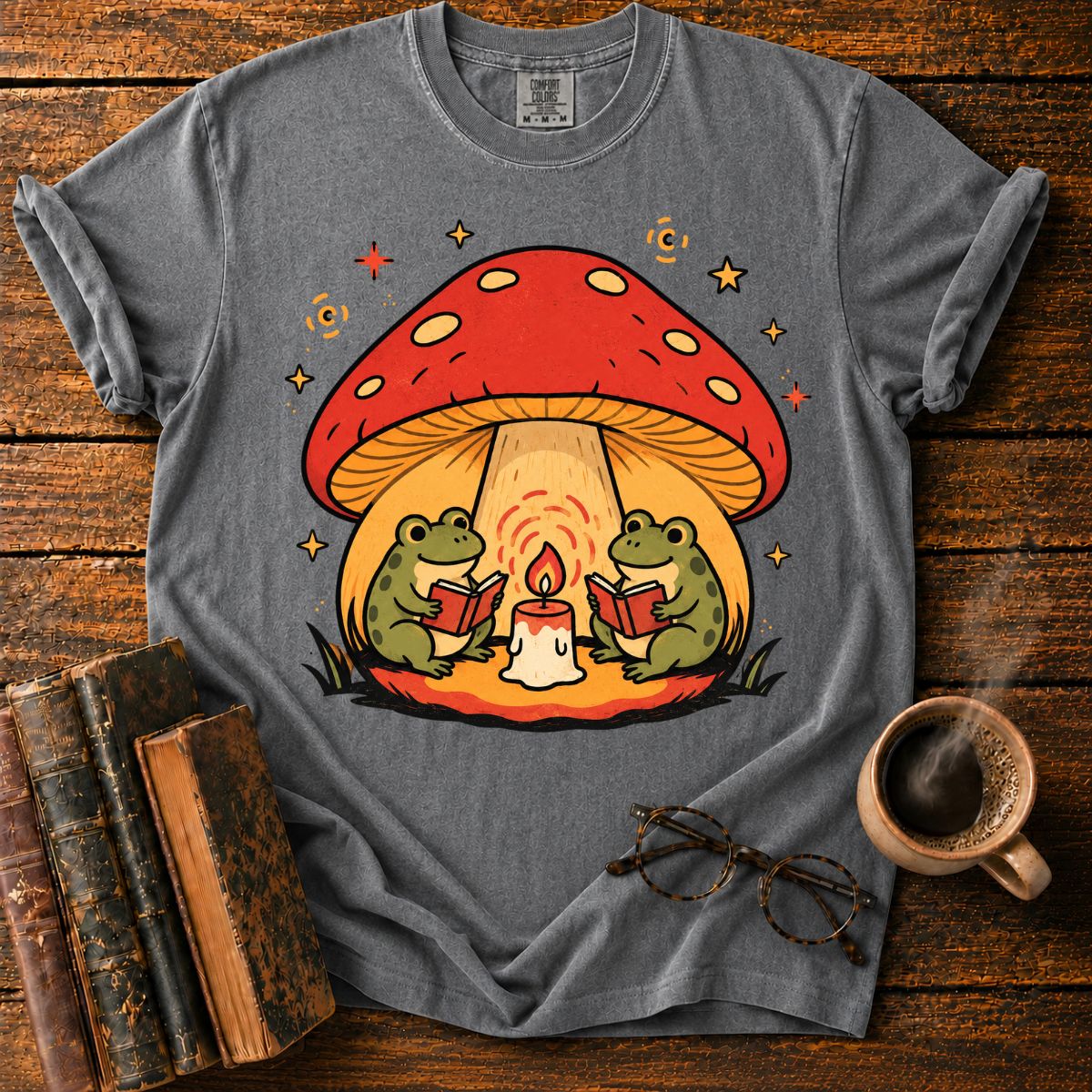 Frogs Reading Beneath a Mushroom House T-Shirt