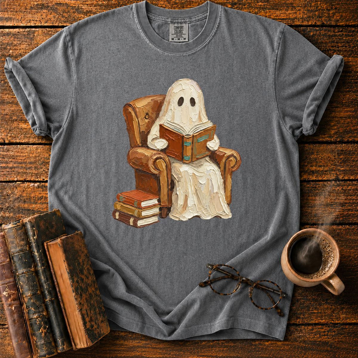 Oil Painting Ghost Reading Armchair T-Shirt
