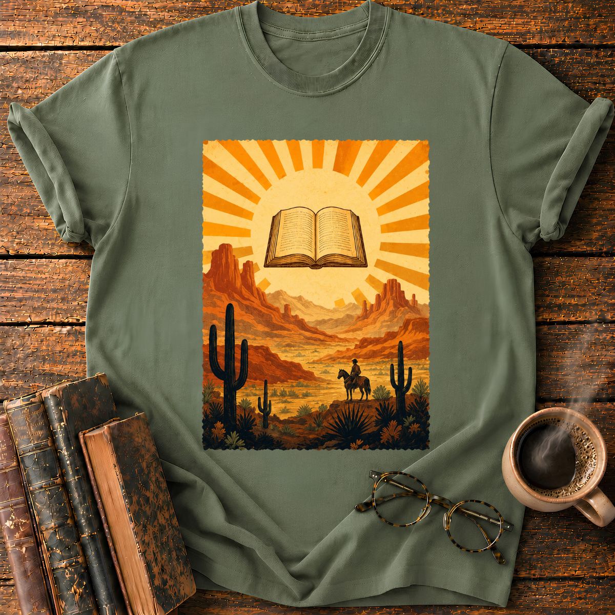 Vintage Desert Sunburst with Book T-Shirt