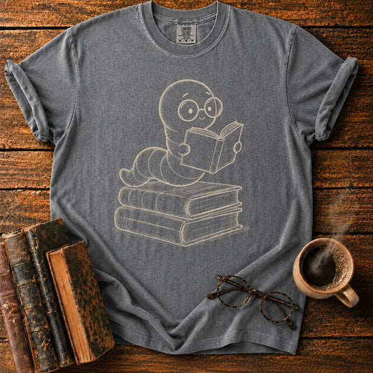 Bookish Worm on Stacked Books T-Shirt