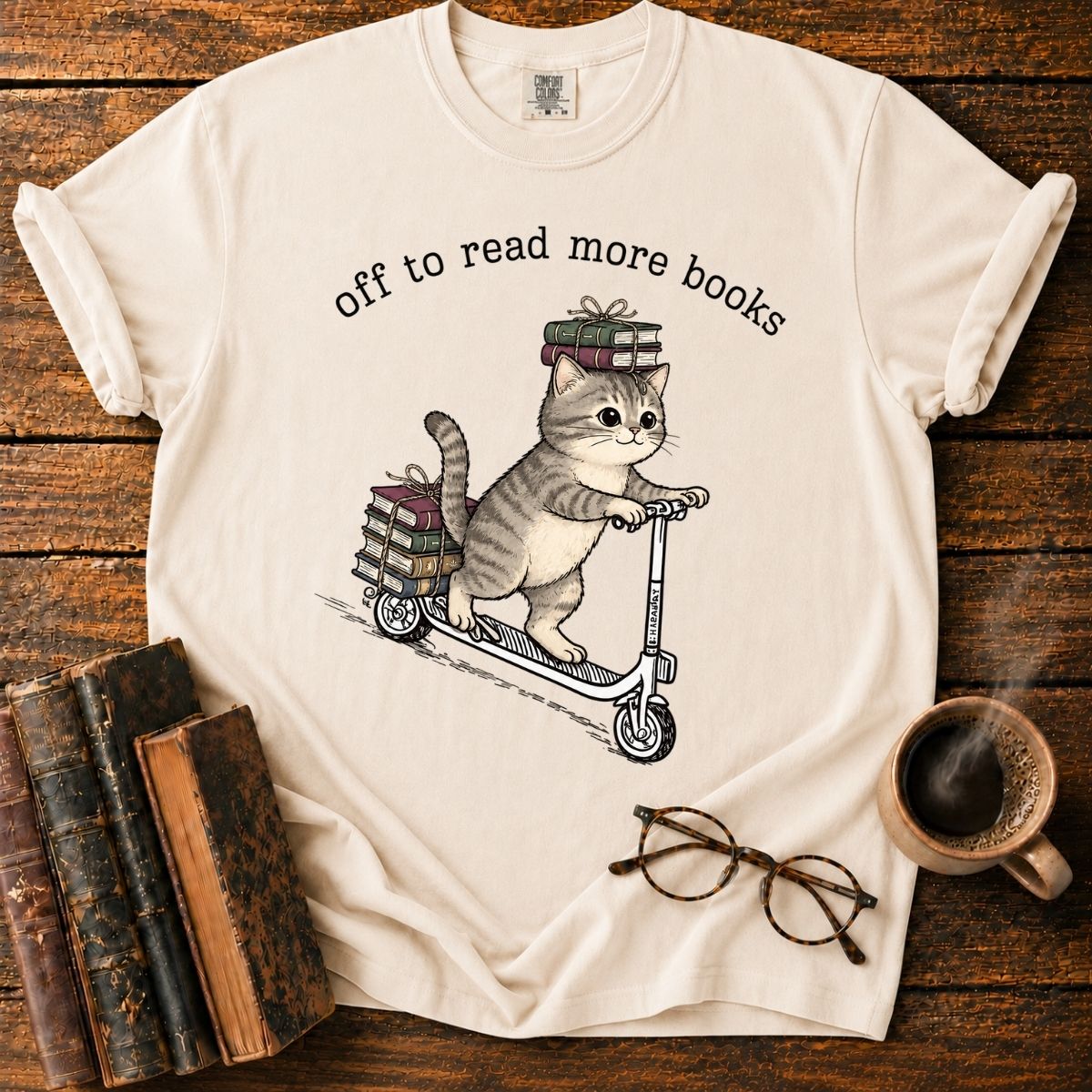 Kitten Scoots Off to Read More Books T-Shirt