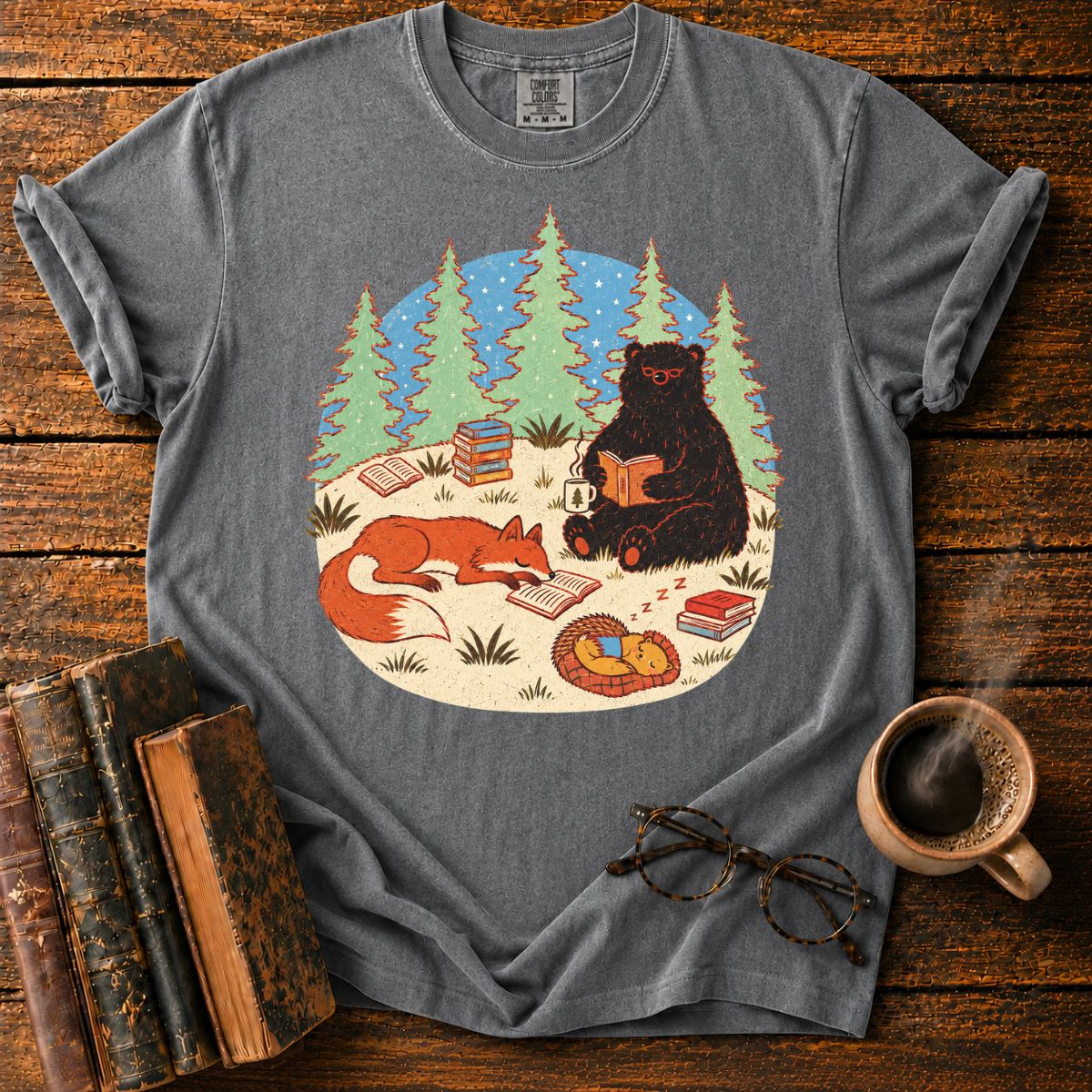 Woodland Animals Reading Book Lover T-Shirt