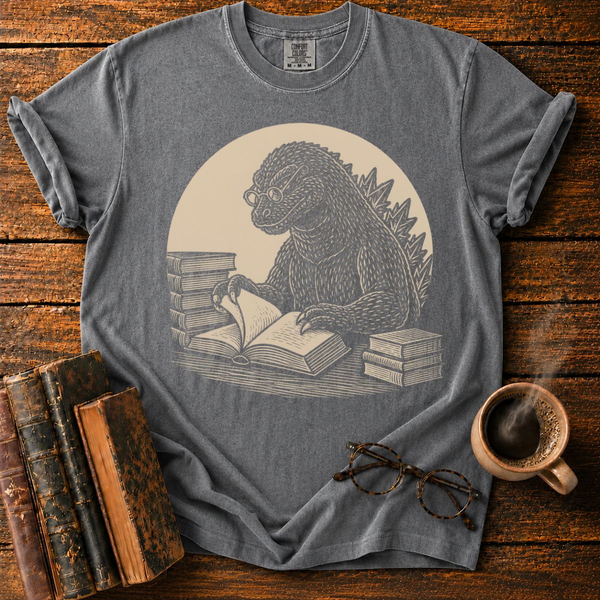Scholarly Kaiju Reading Book T-Shirt