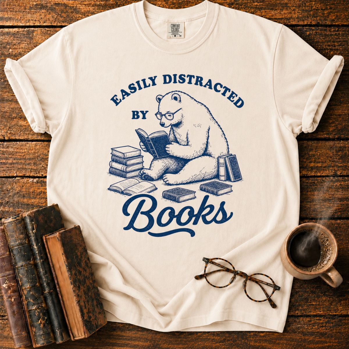 Easily Distracted by Books Bear T-Shirt