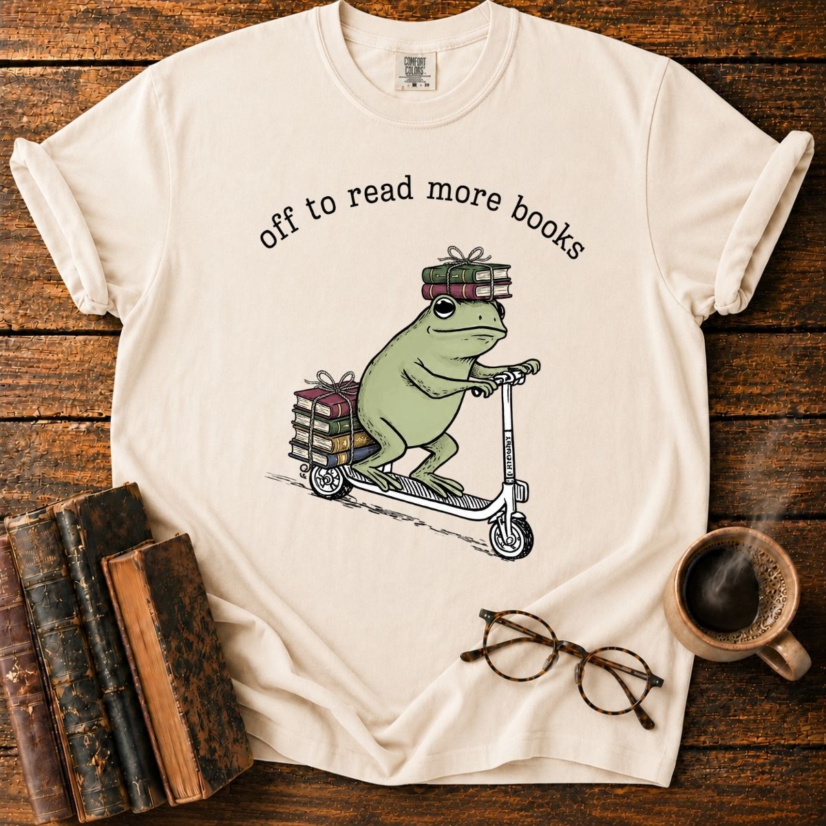 Frog’s Bookish Scooter Adventure T-Shirt