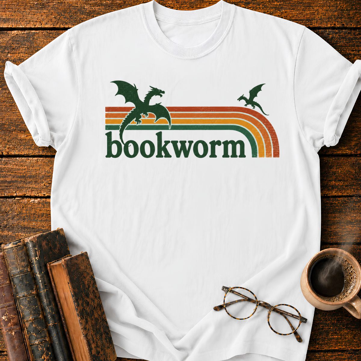 Retro Dragon Bookworm Emblem T-Shirt