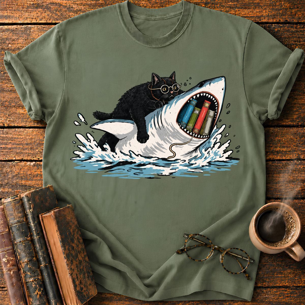 Cat Rides a Shark T-Shirt