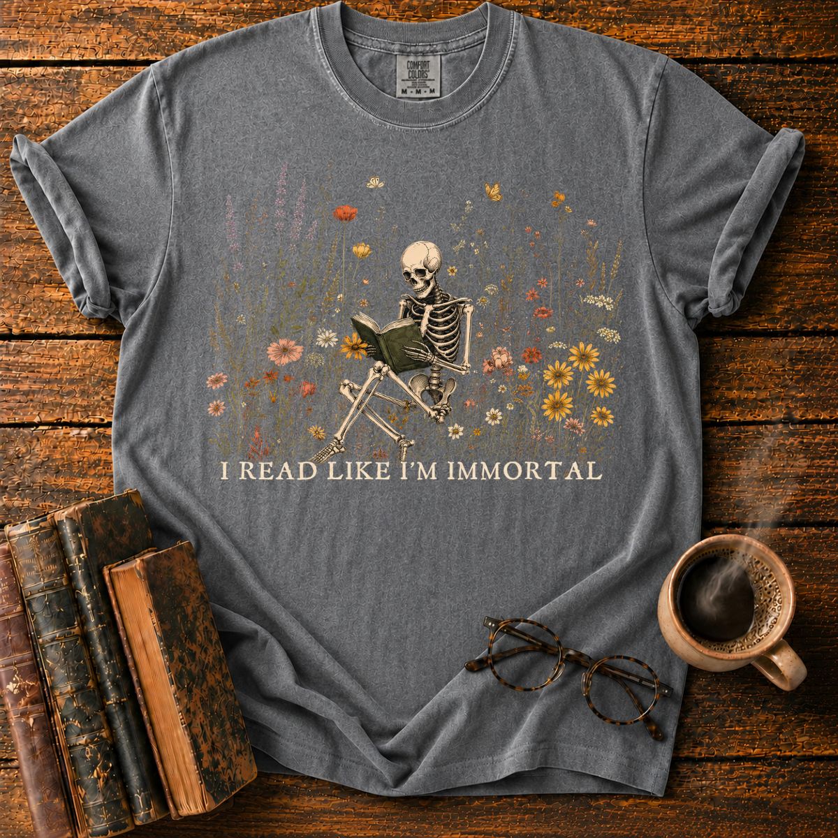 Immortal Reader in a Wildflower T-Shirt