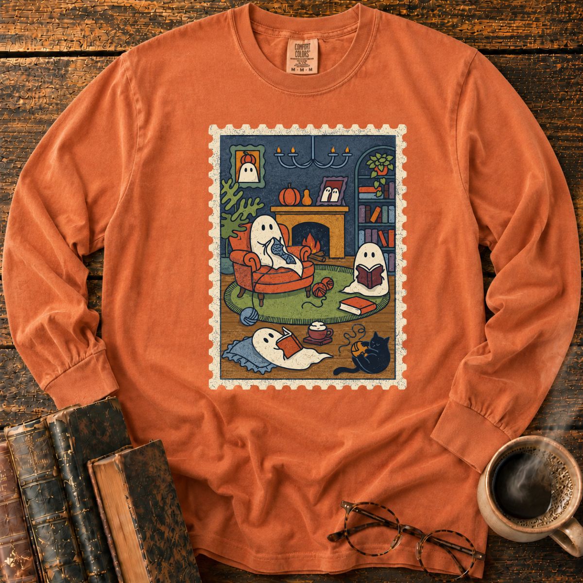Cozy Ghosts Library LS T-Shirt