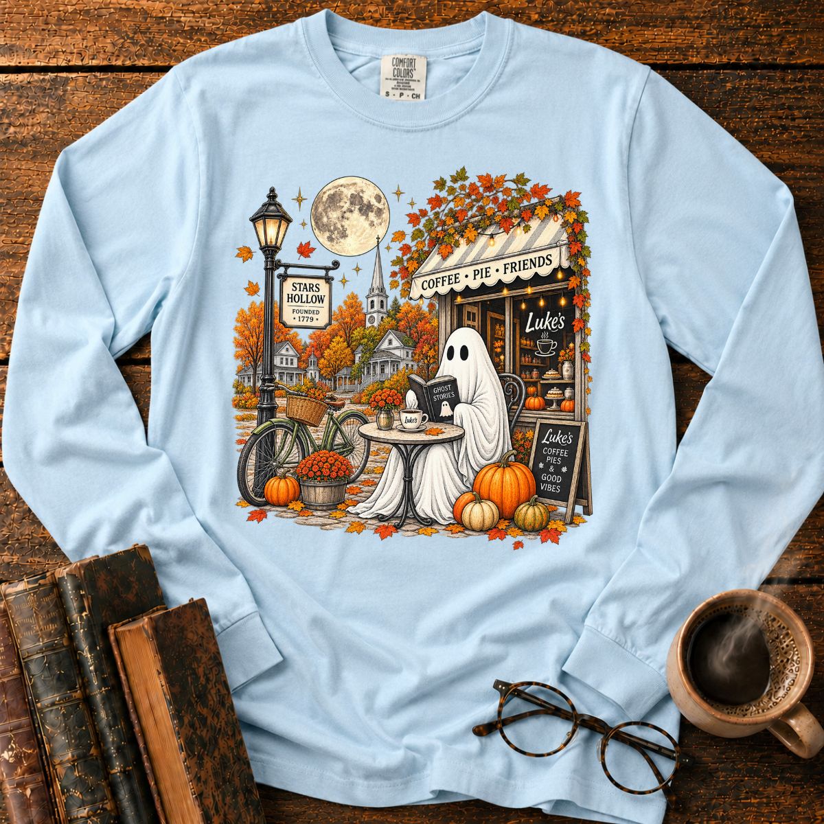Ghostly Autumn Coffee in Stars Hollow Long Sleeve T-Shirt