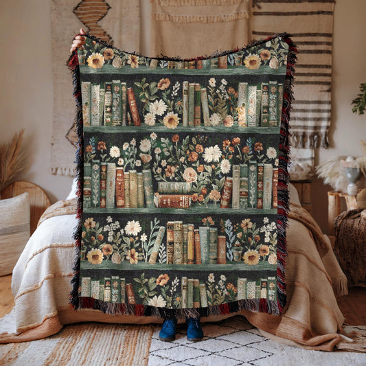 Wildflower Bookshelf Woven Blanket