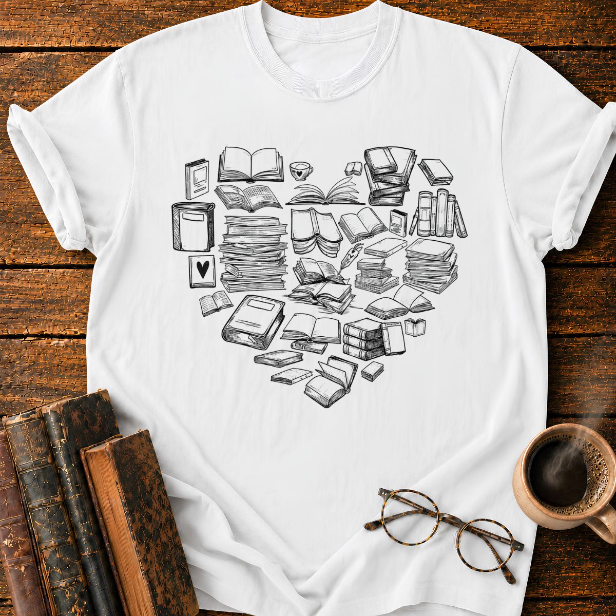 Heart of Books and Tea T-Shirt