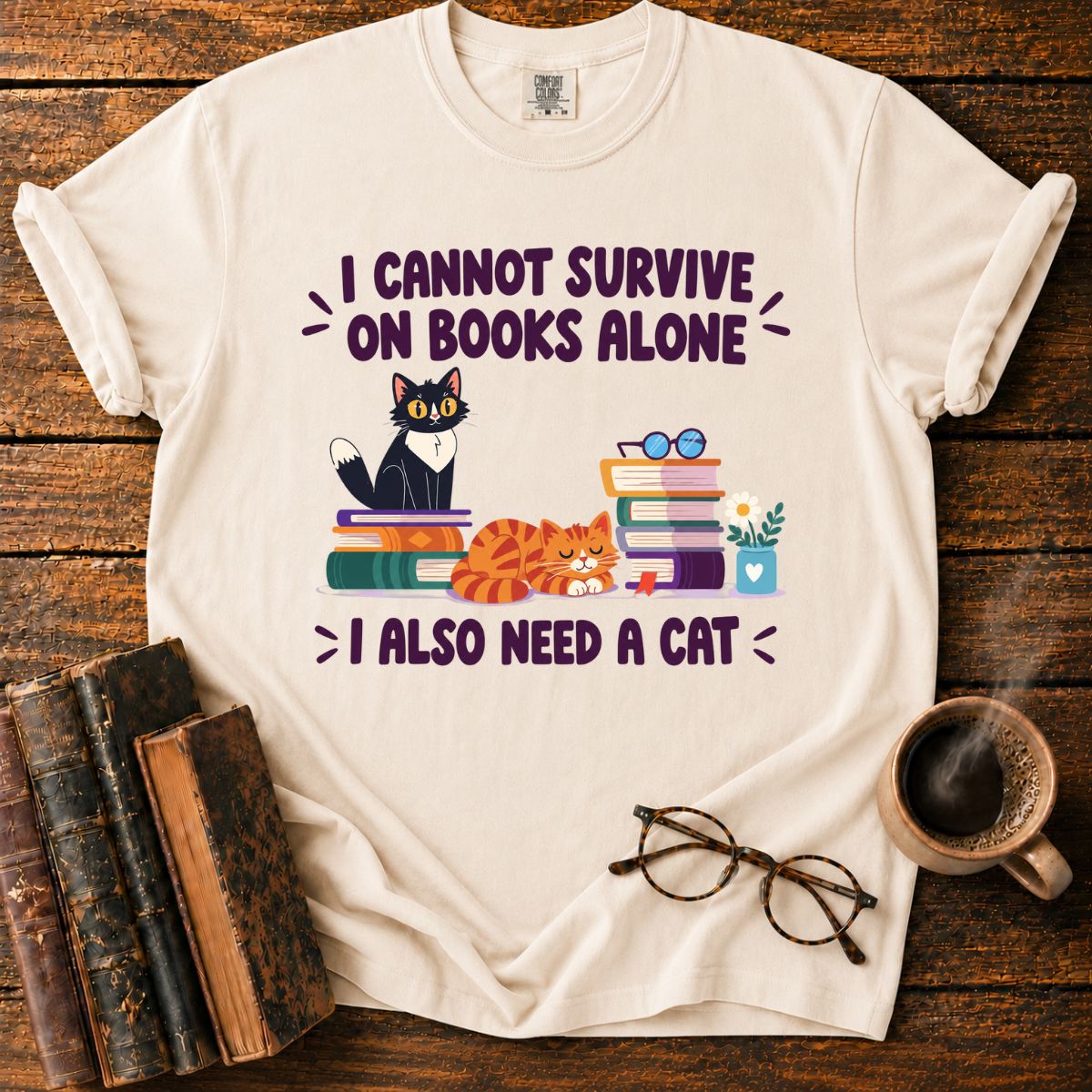 Books and Cats Lover Funny T-Shirt