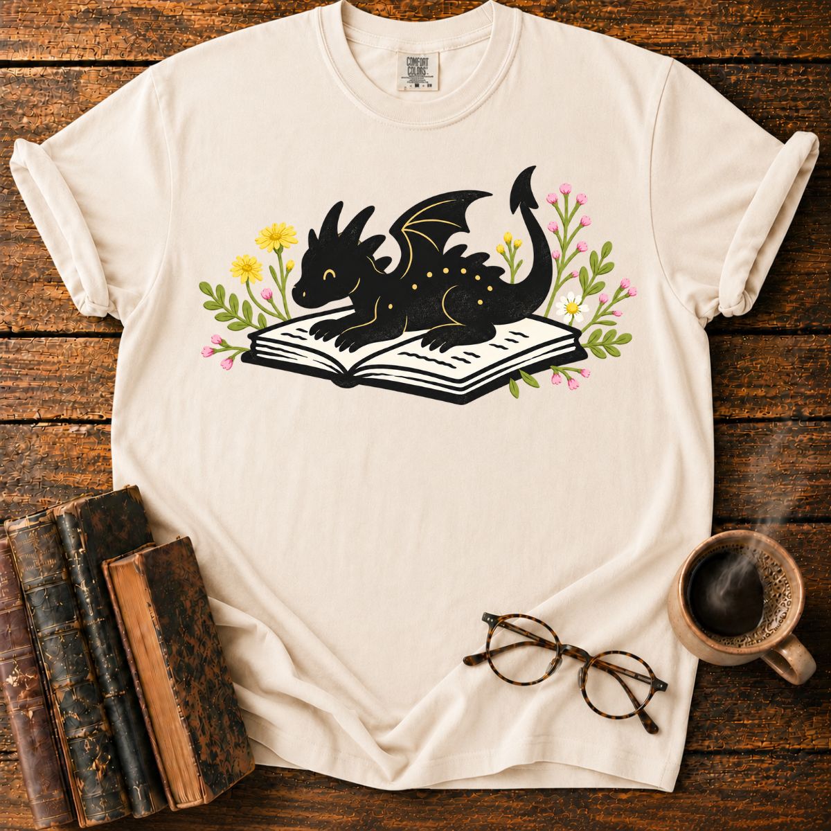 Dragon Reading Among Flowers T-Shirt