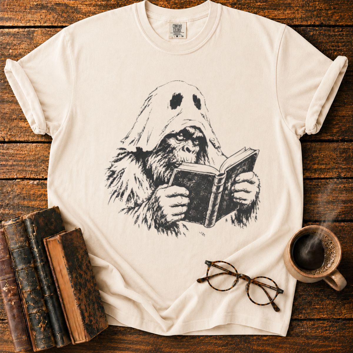 Ghost Bigfoot Reading T-Shirt