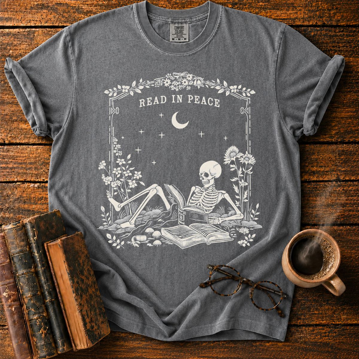 Read in Peace Floral Skeleton T-Shirt
