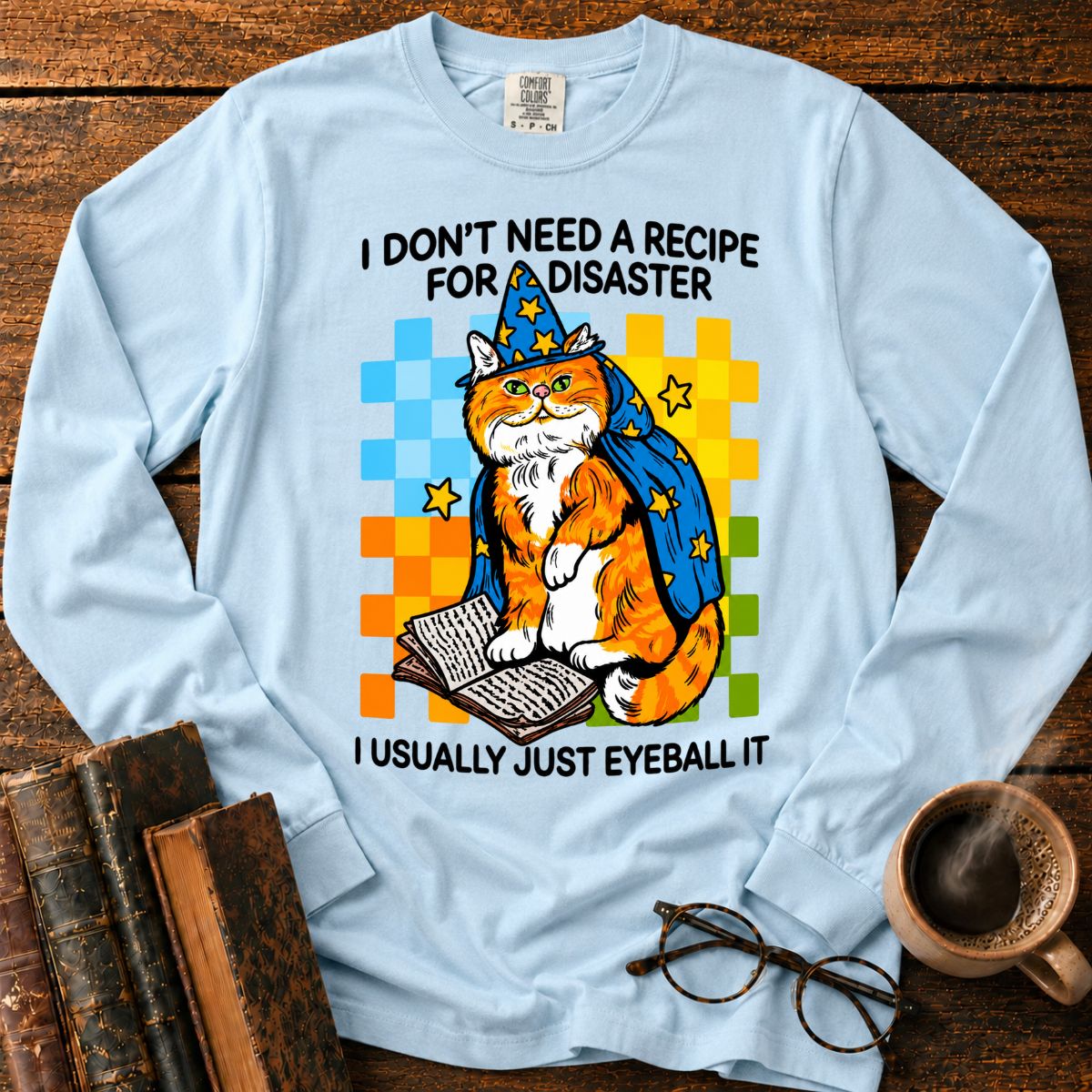 Wizard Cat Reading Books LS T-Shirt