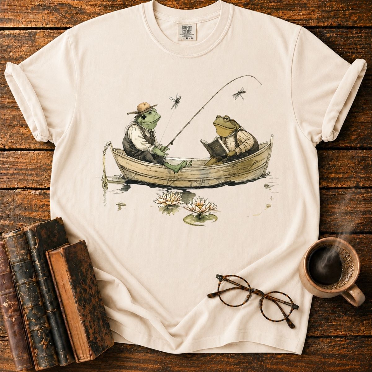 Storybook Frogs Drifting on Lily Pond T-Shirt