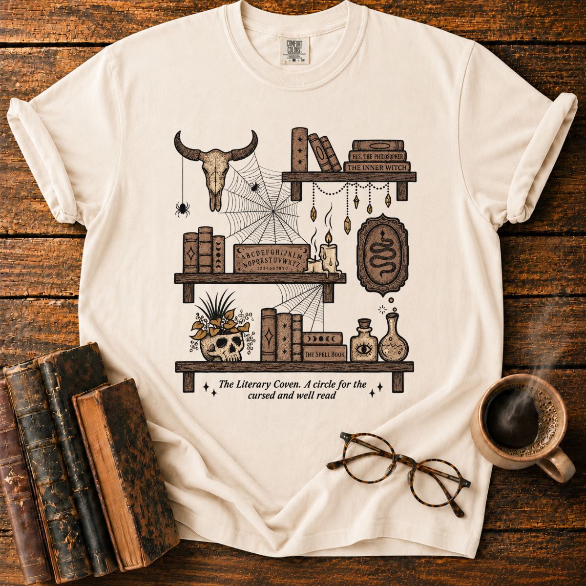 The Literary Coven Witchy Bookshelf T-Shirt