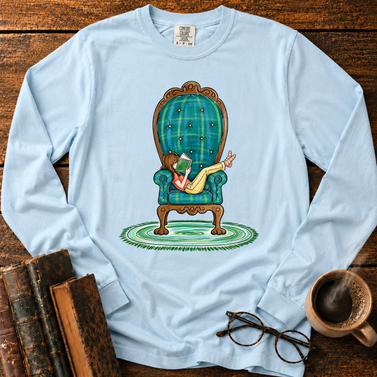 Girl Reading In Big Armchair LS T-Shirt