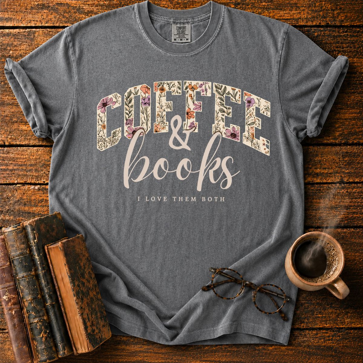 Coffee & Books Floral T-Shirt