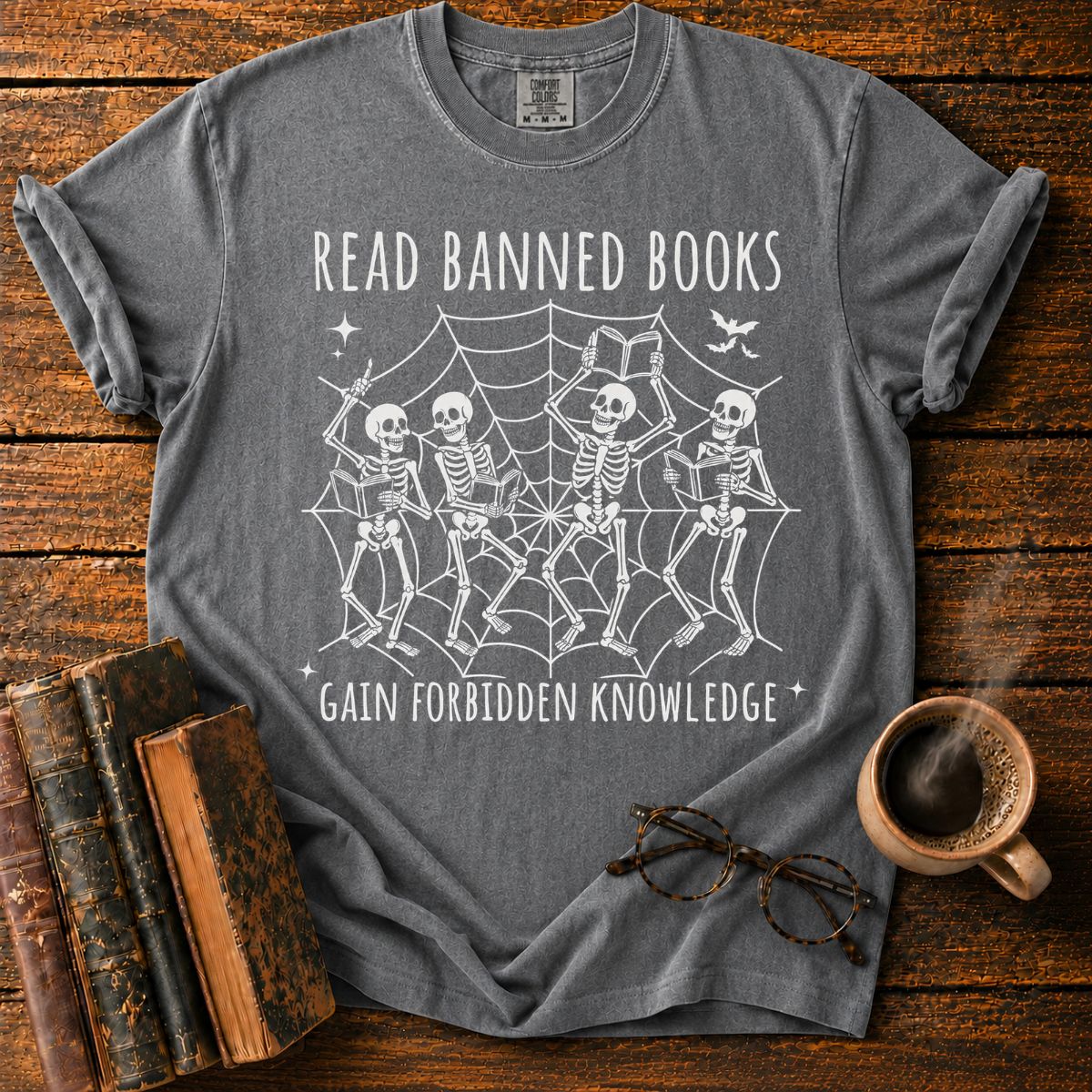 Dancing Skeletons Reading Banned Books T-Shirt