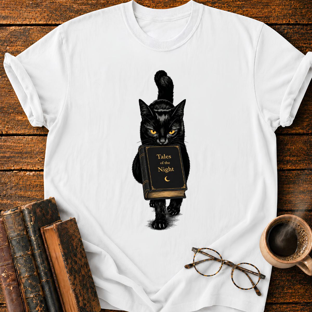 Black Cat With A Book T-Shirt