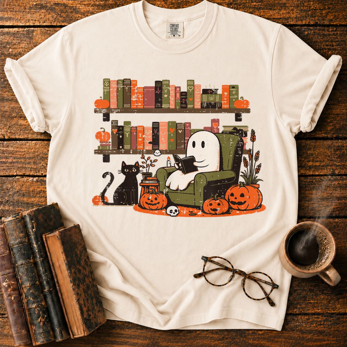 Ghost Library Reading Books Halloween T-Shirt