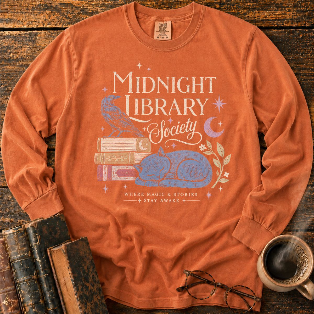 Midnight Library Society Cat LS T-Shirt