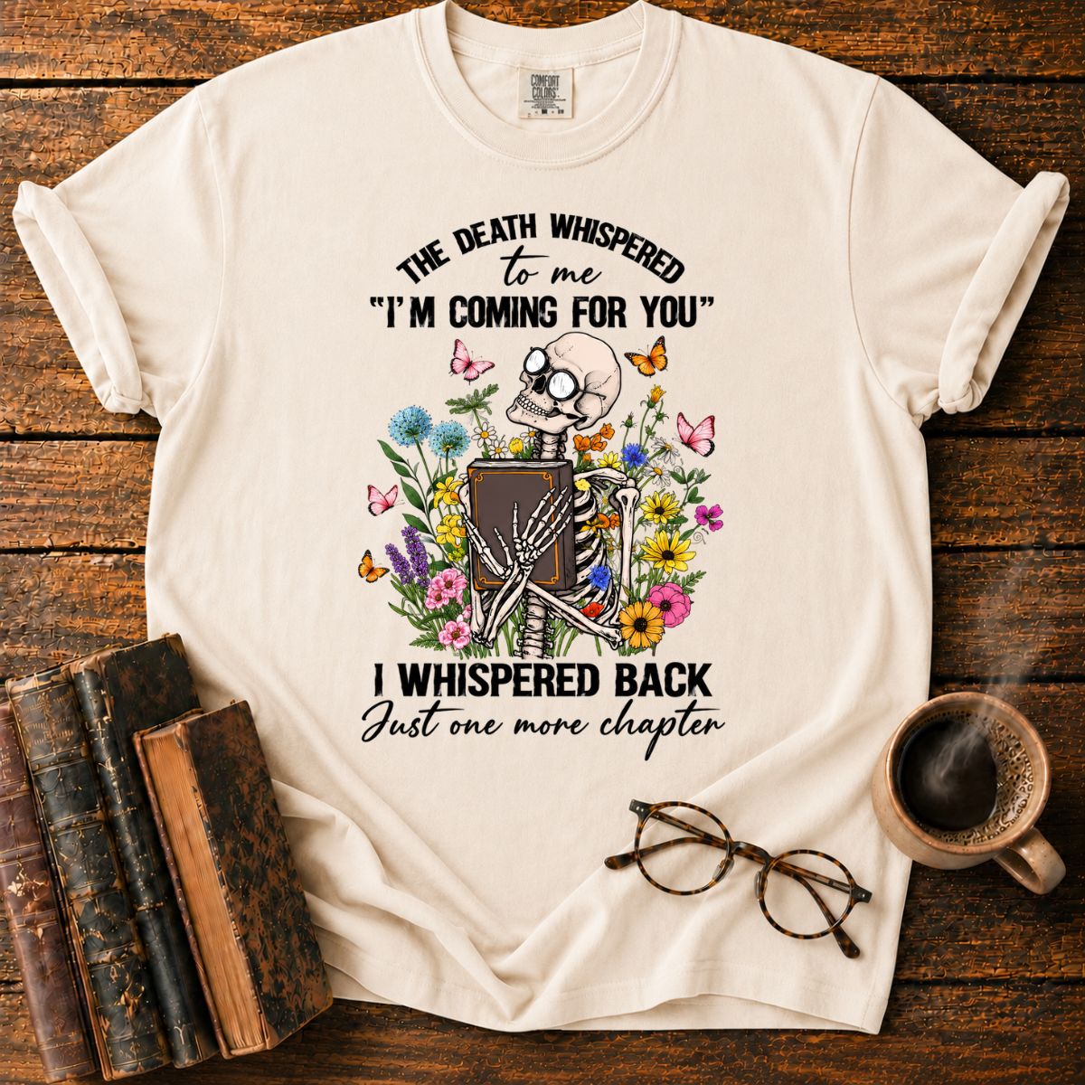 Skeleton’s Floral Bookish Whisper T-Shirt