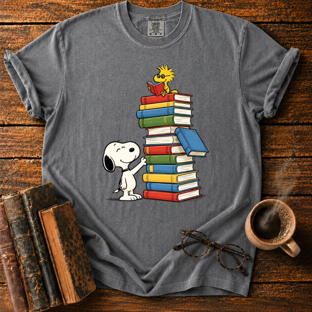 Snoopy and Woodstock’s Book Tower T-Shirt