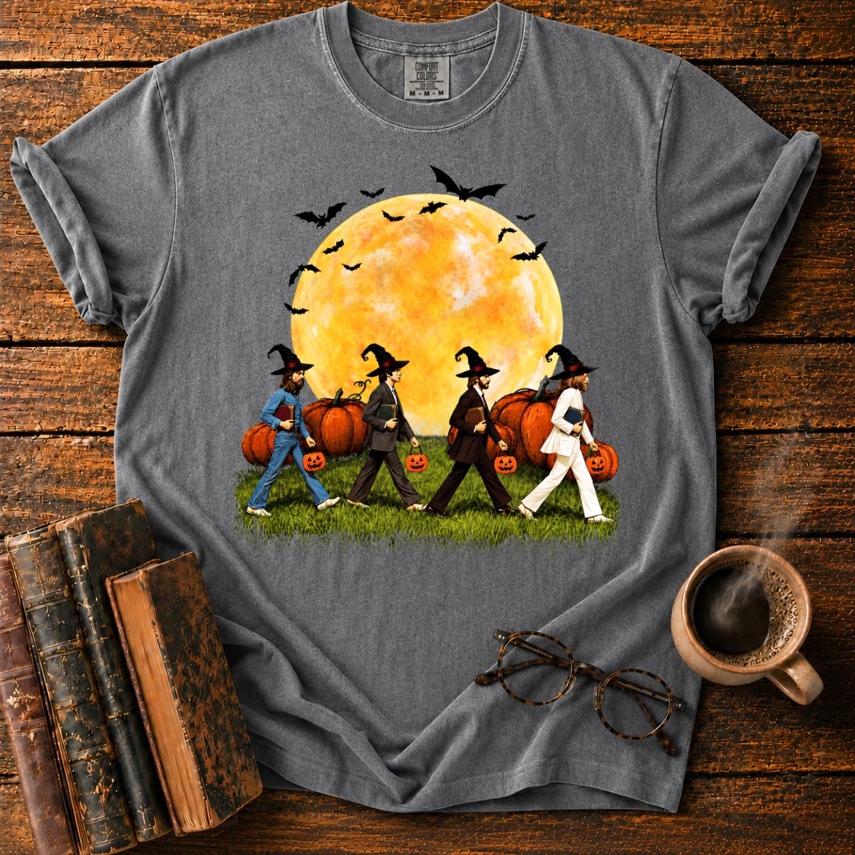 Witch Quartet with Books and Pumpkins T-Shirt