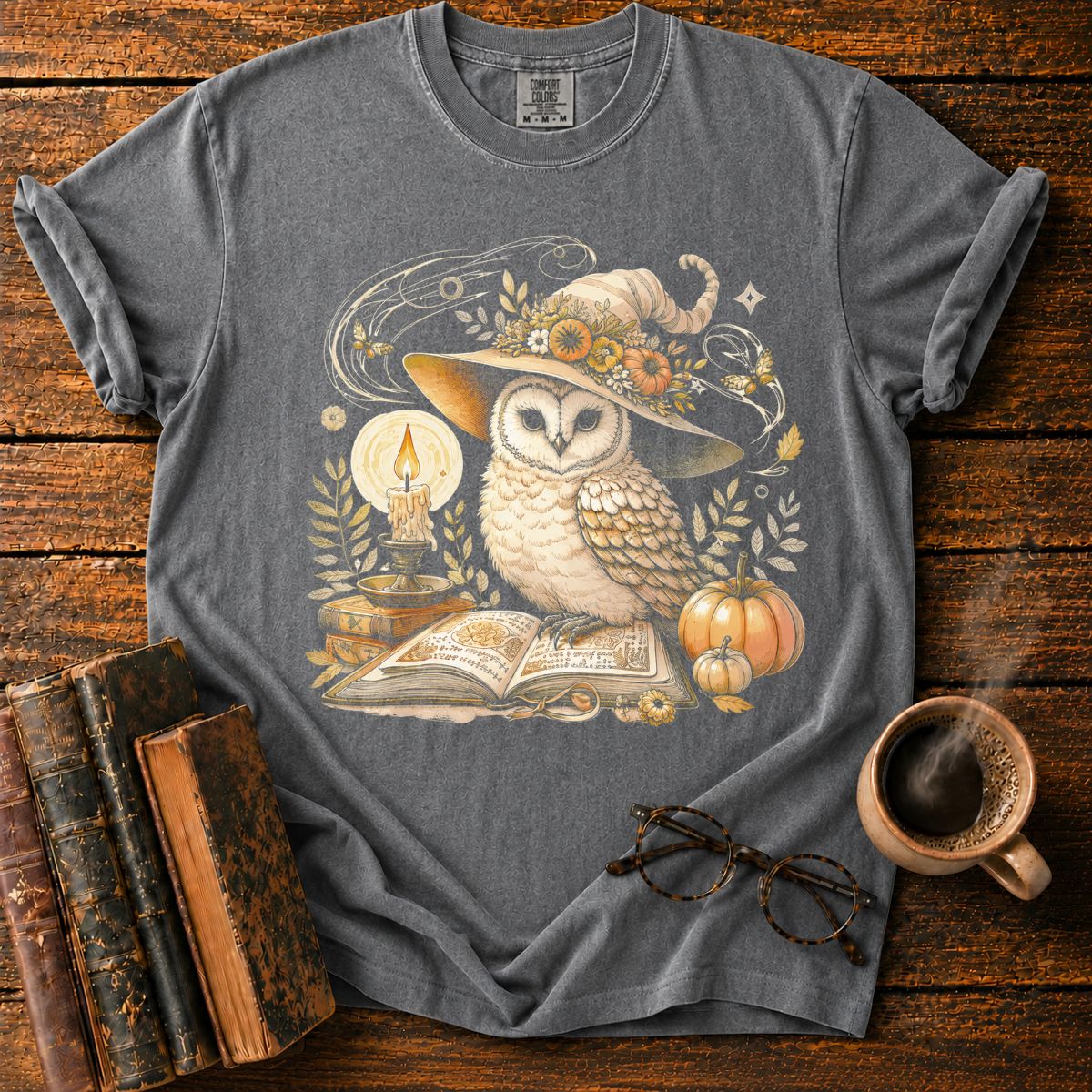 Whimsical Witch Owl Autumn Still Life T-Shirt