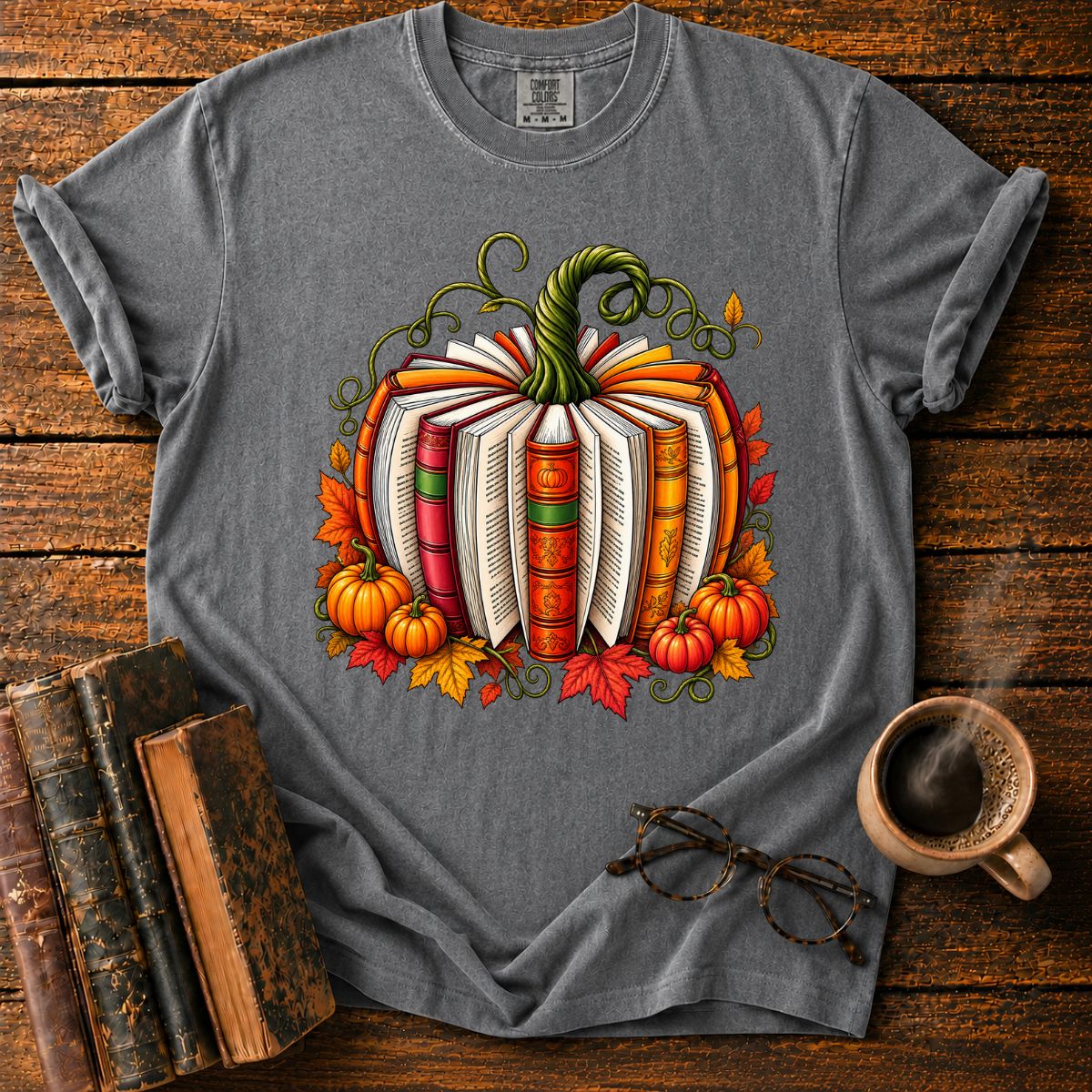 Whimsical Autumn Book Pumpkin T-Shirt