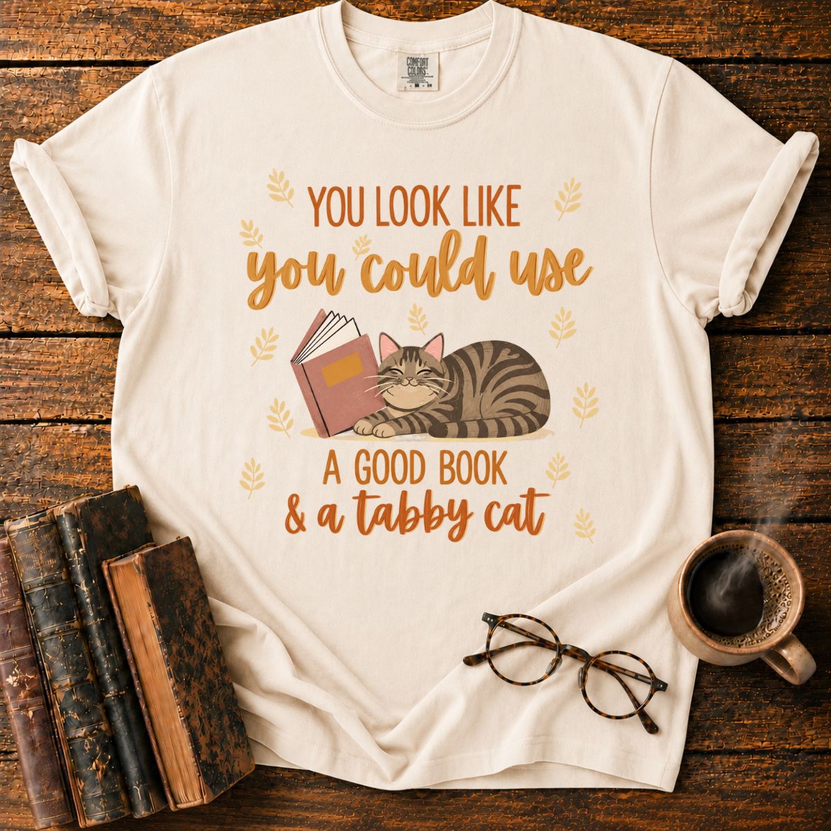 Good Book and Tabby Cat Lover T-Shirt