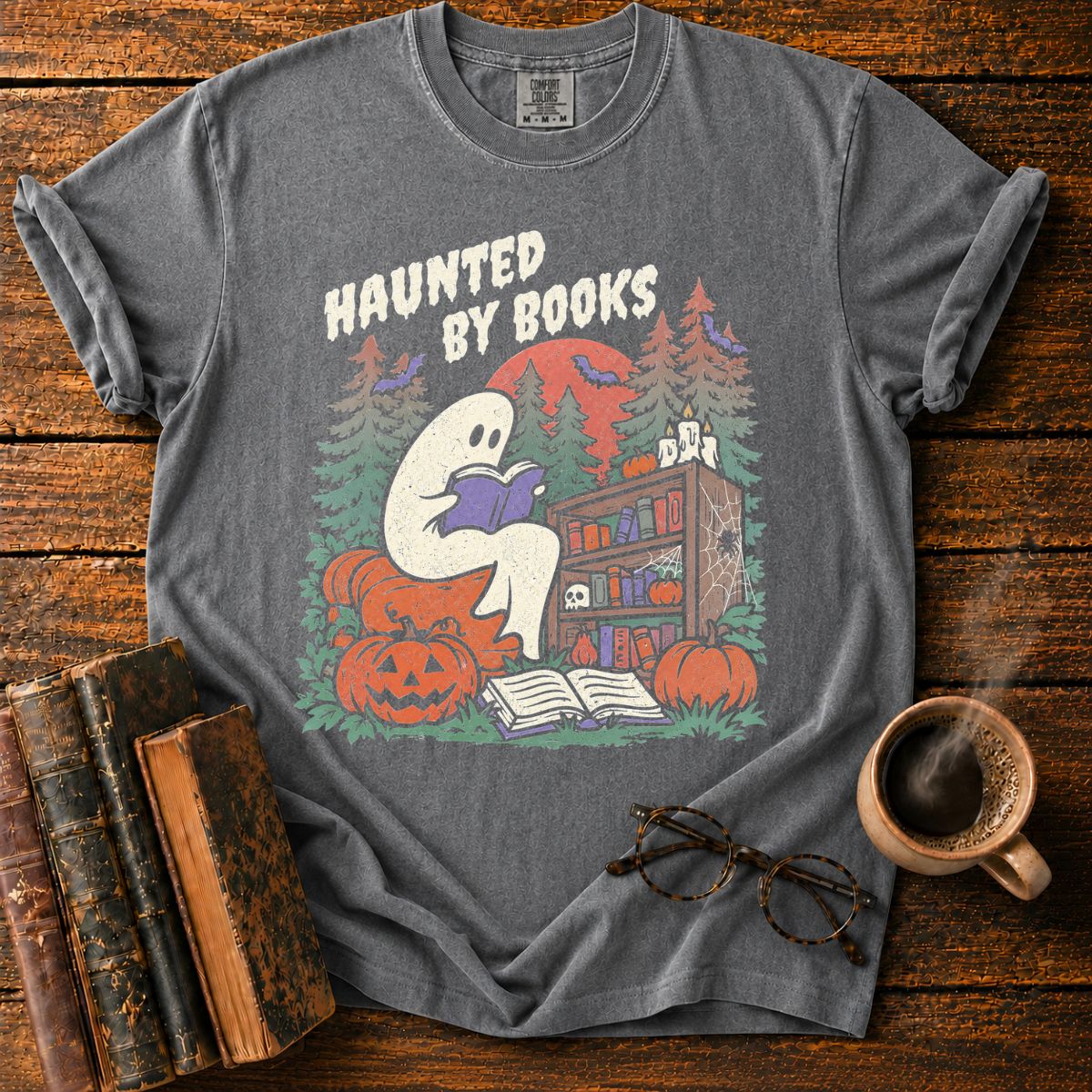 Haunted by Books Ghost Halloween T-Shirt