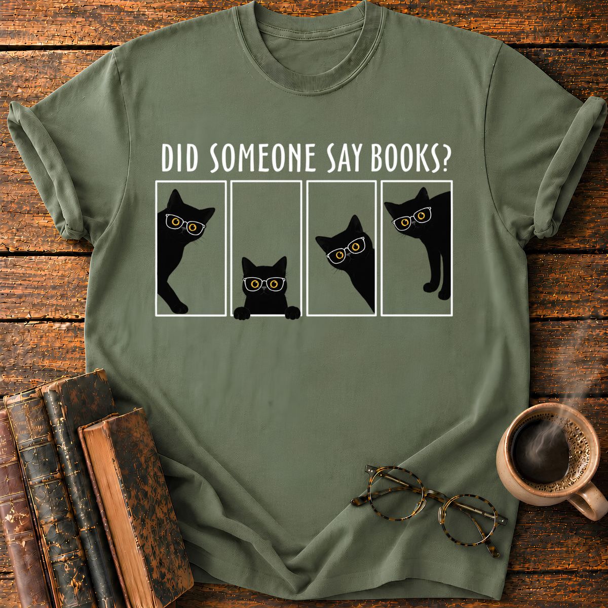 Bookish Cats in Comic Panels T-Shirt