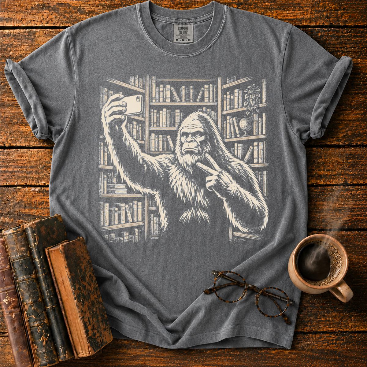 Bigfoot’s Vintage Library Selfie T-Shirt